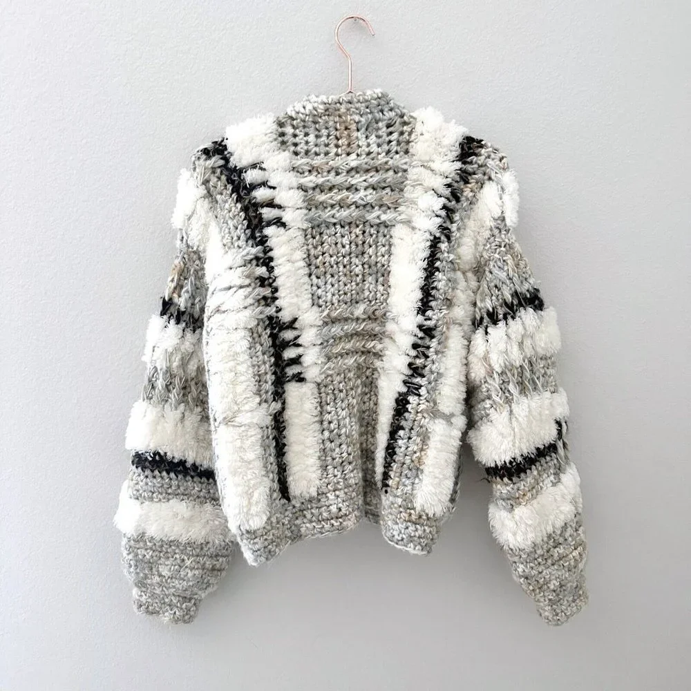 Vintage Le Sweater Chunky Knit Zipper Front Cardigan Size Medium - Picture 6 of 7